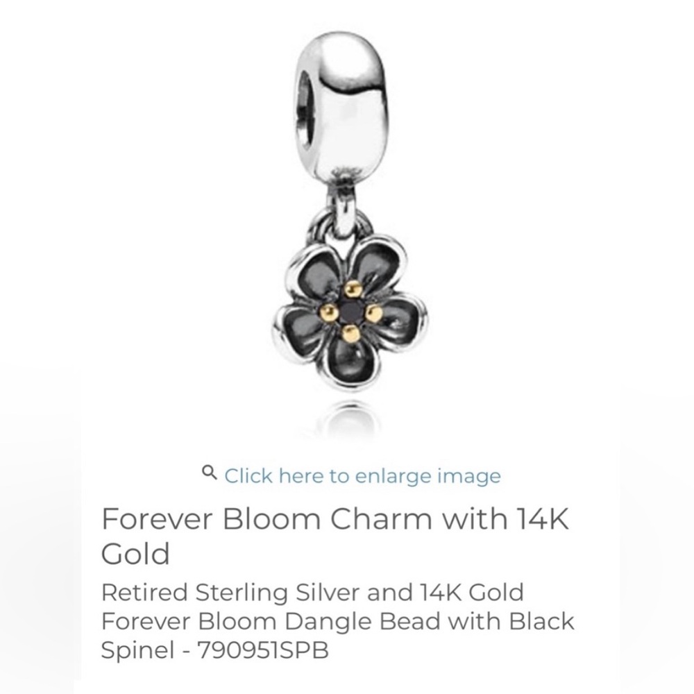 Pandora Sterling Silver 14k Forever Bloom Flower Dangle Bead Charm “Retired”